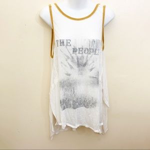 Free People White and Gold Graphic Tank Top